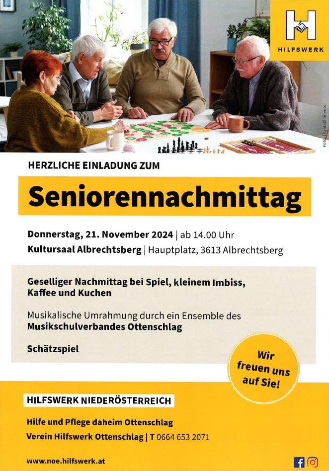 Einladung zum Seniorennachmittag am 21.11.2024 ab 14:00 Uhr